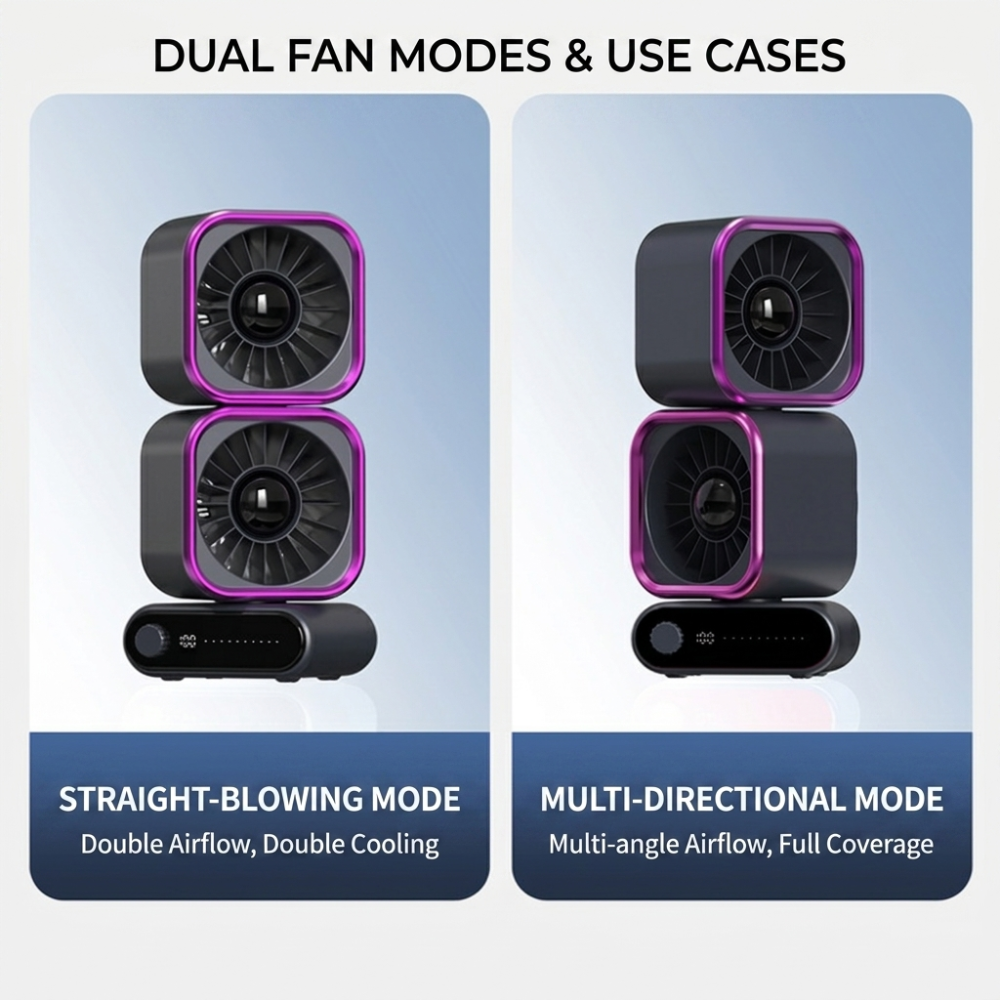 Portable Dual Turbo Desktop Fan with LED Display