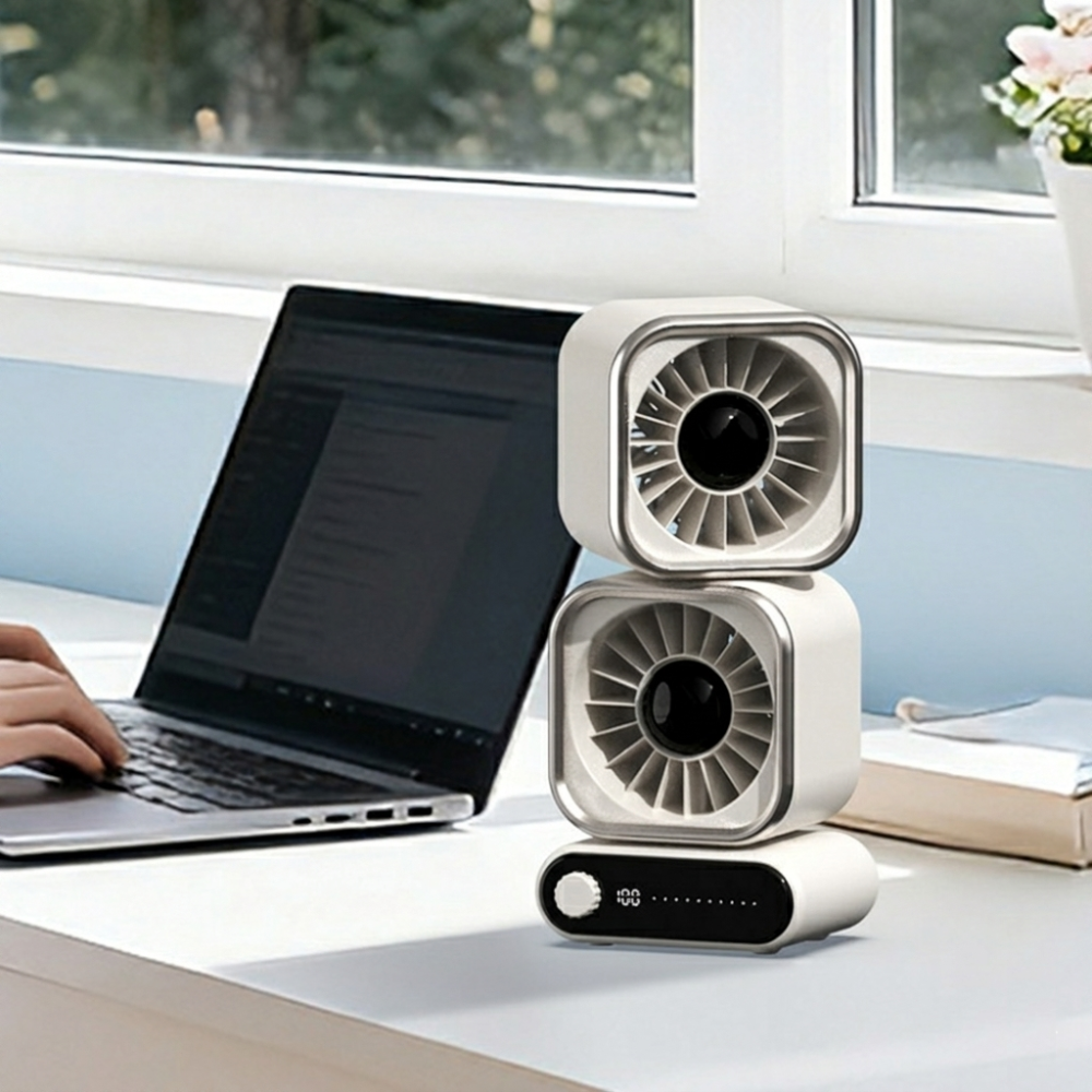 Portable Dual Turbo Desktop Fan with LED Display