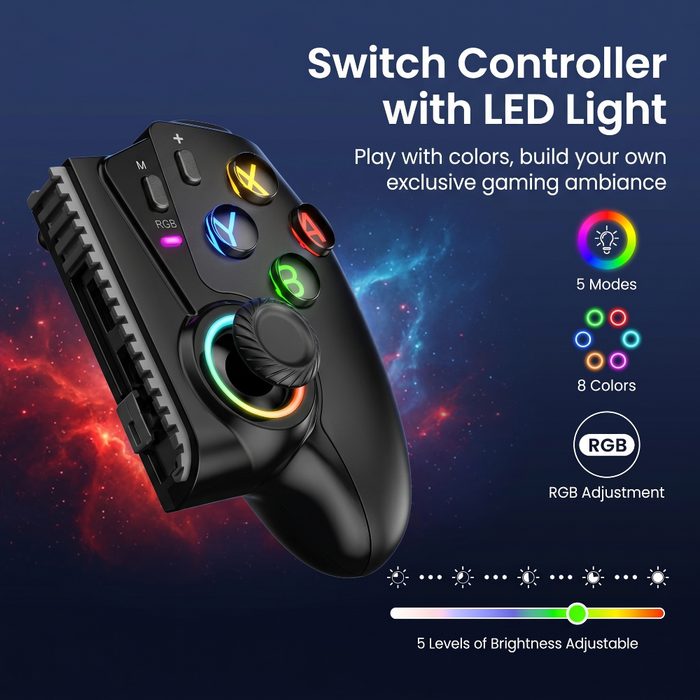 Wireless RGB Hall Effect Gamepad Compatible for Switch & Mobile Phone