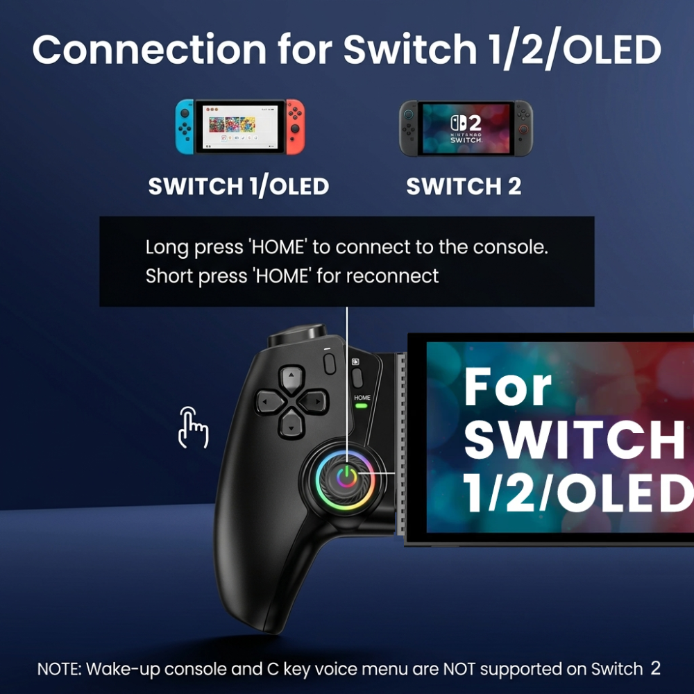Wireless RGB Hall Effect Gamepad Compatible for Switch & Mobile Phone
