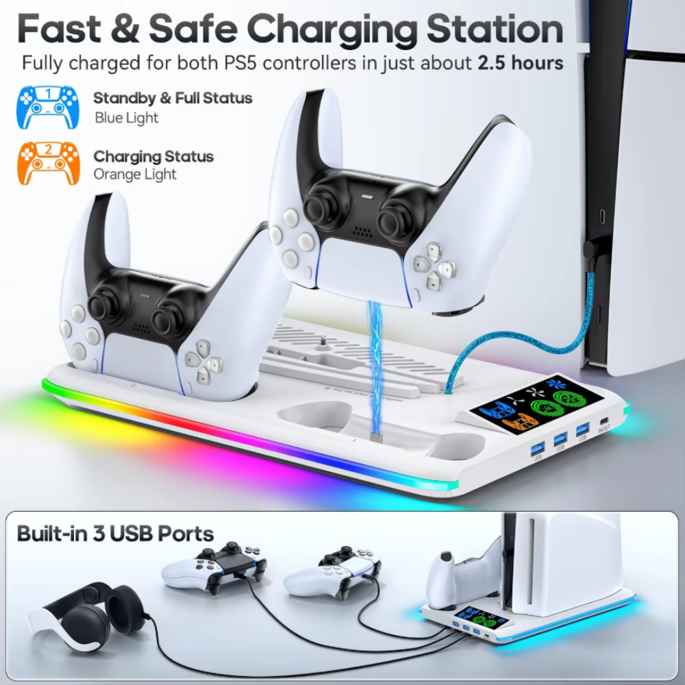 Slim RGB Cooling & Charging Station Compatible for PS5