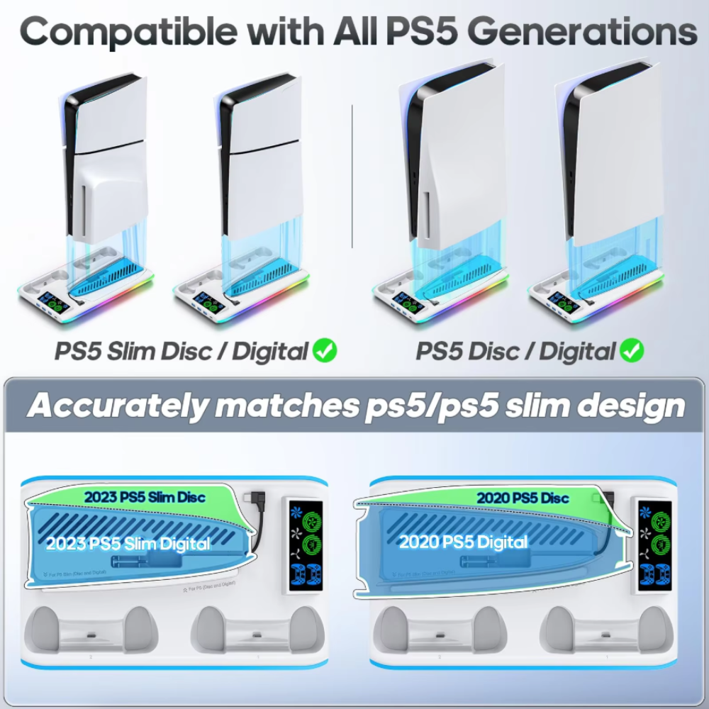Slim RGB Cooling & Charging Station Compatible for PS5