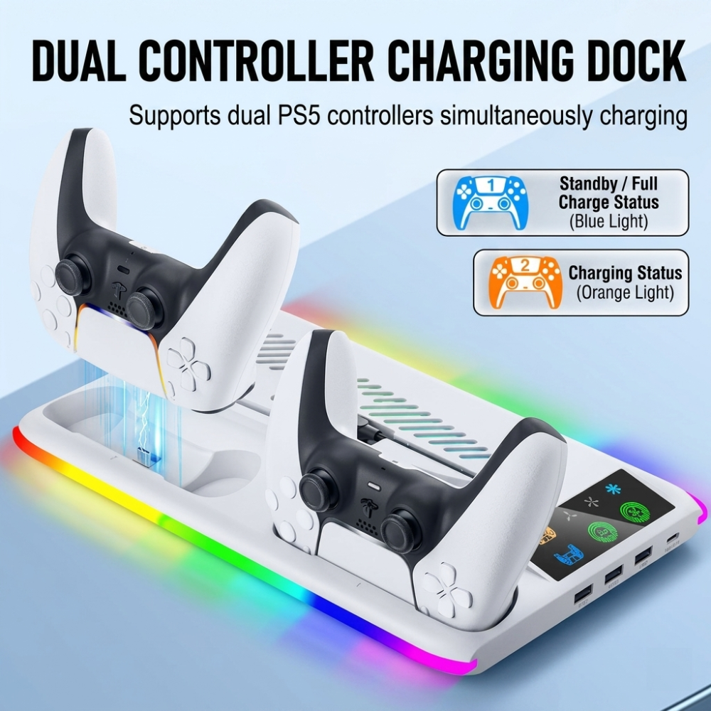 Slim RGB Cooling & Charging Station Compatible for PS5