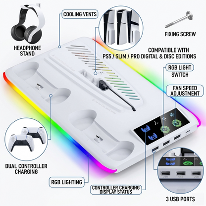 Slim RGB Cooling & Charging Station Compatible for PS5