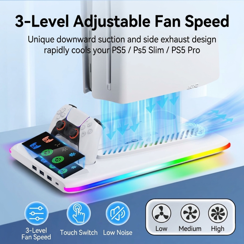 Slim RGB Cooling & Charging Station Compatible for PS5