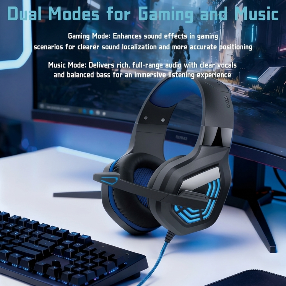 LED Glow Wired Gaming Headset with Noise-Cancelling Mic