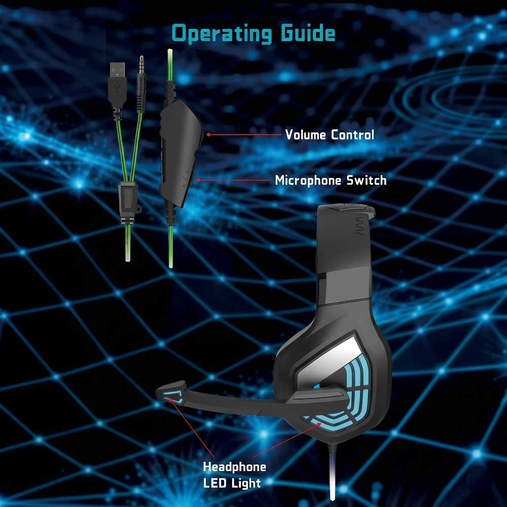 LED Glow Wired Gaming Headset with Noise-Cancelling Mic