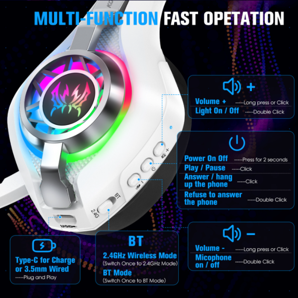 2.4GHz Wireless Gaming Headset with RGB Lighting