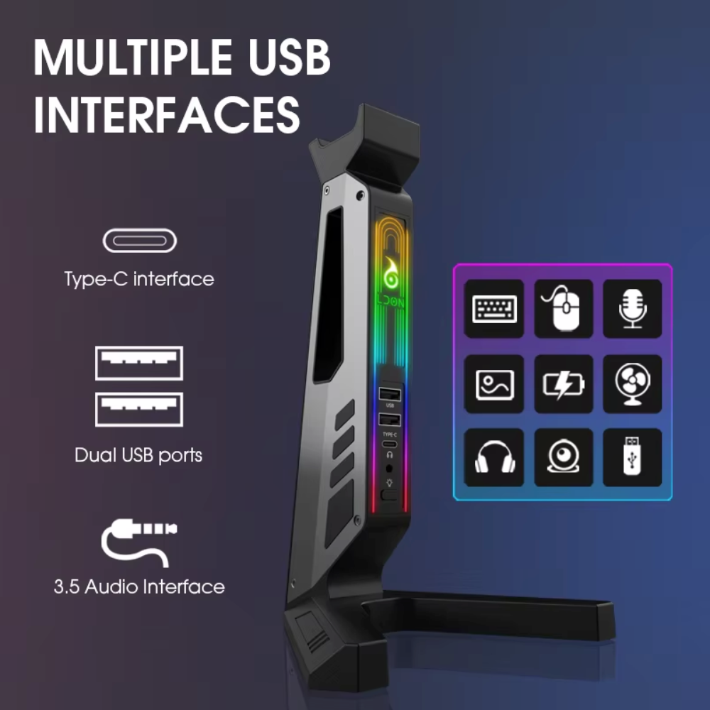 RGB Gaming Headset Stand with Sound-Activated LED Lights