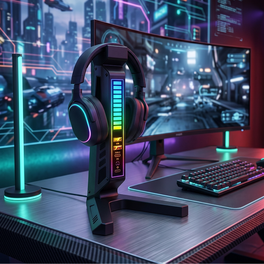 RGB Gaming Headset Stand with Sound-Activated LED Lights