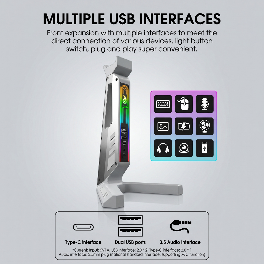 RGB Gaming Headset Stand with Sound-Activated LED Lights