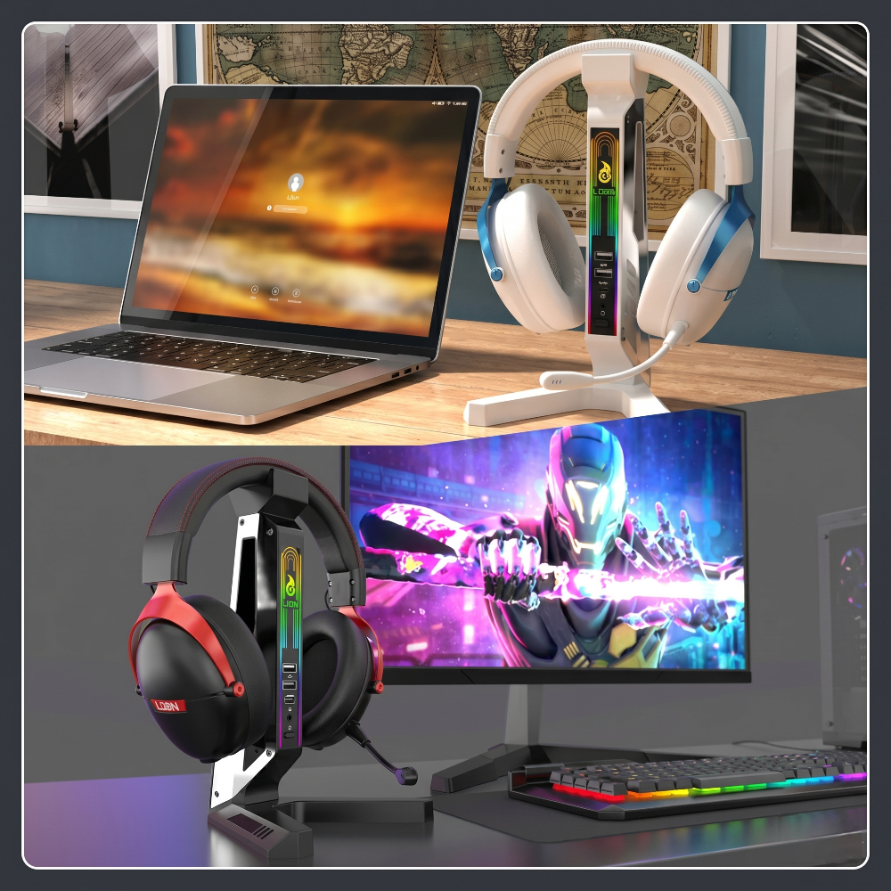 RGB Gaming Headset Stand with Sound-Activated LED Lights