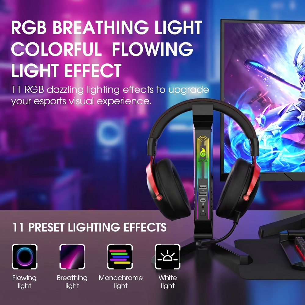 RGB Gaming Headset Stand with Sound-Activated LED Lights