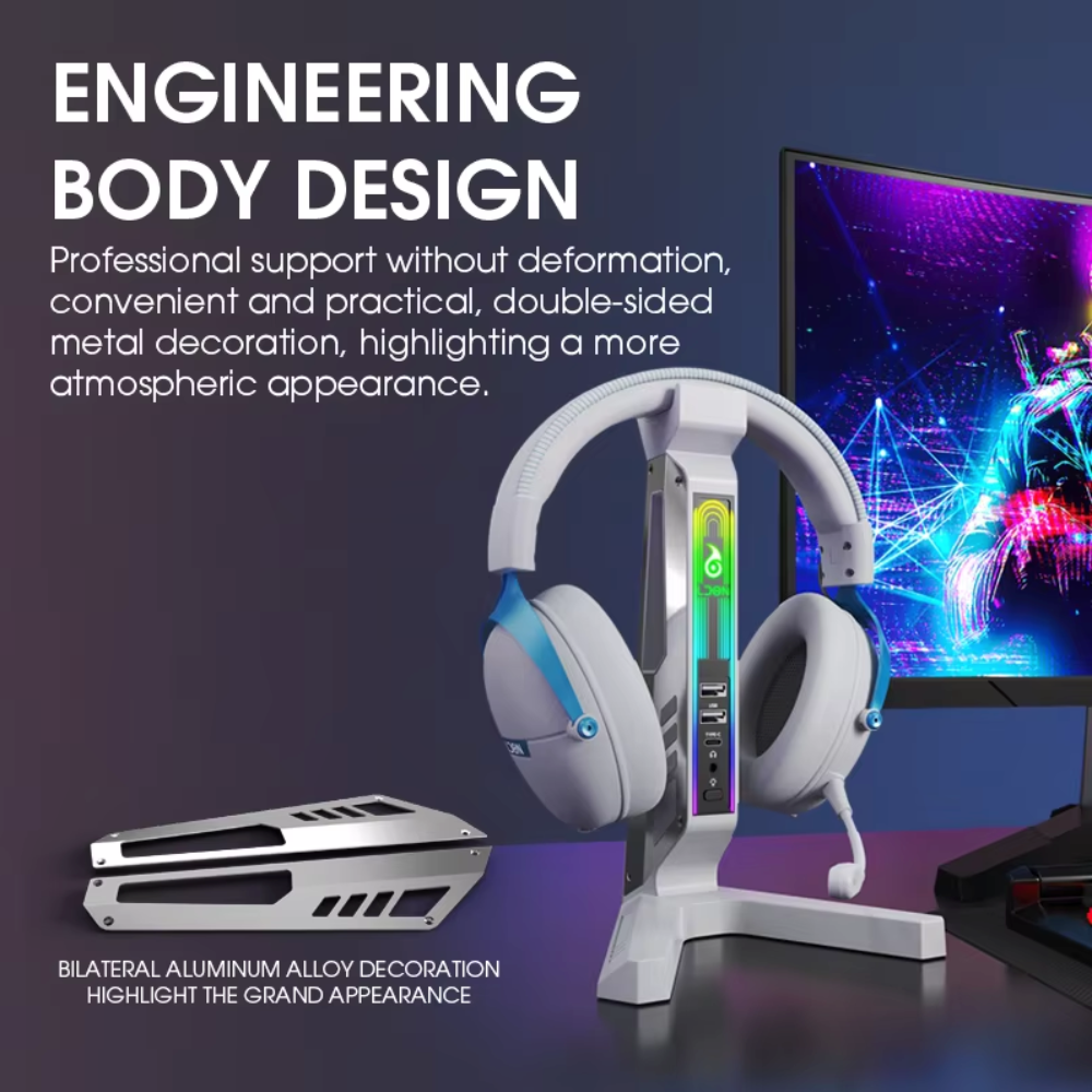 RGB Gaming Headset Stand with Sound-Activated LED Lights