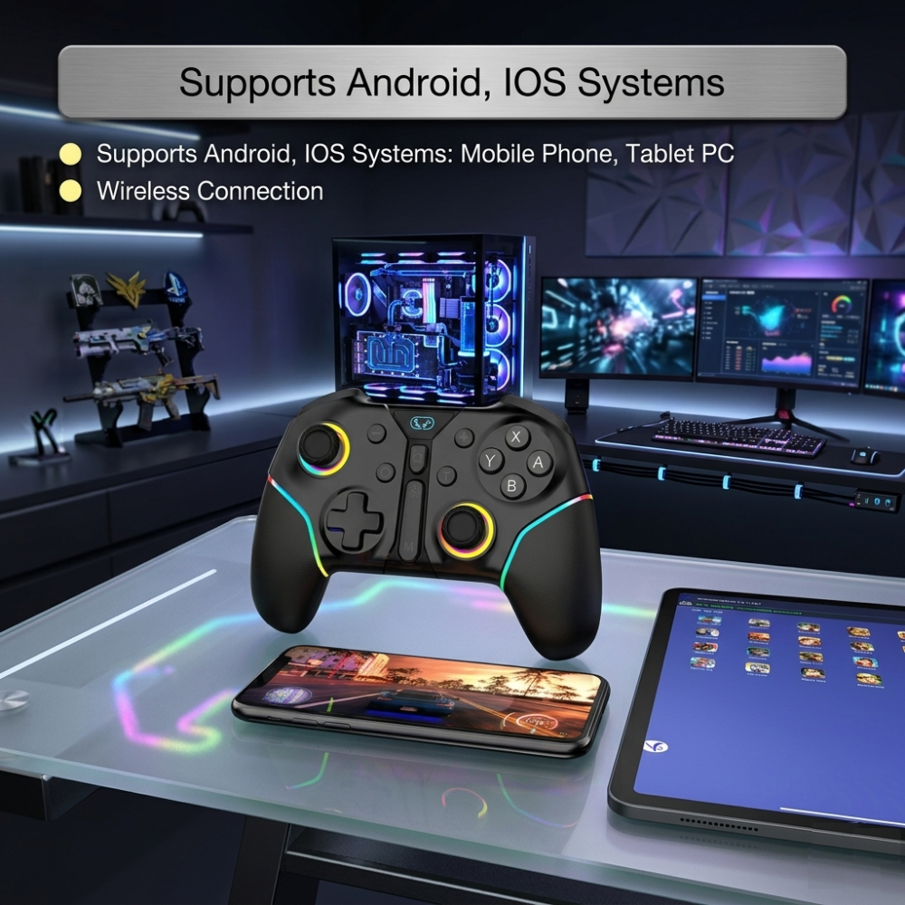 Wireless RGB Gaming Controller Compatible for Switch, PC & Mobile