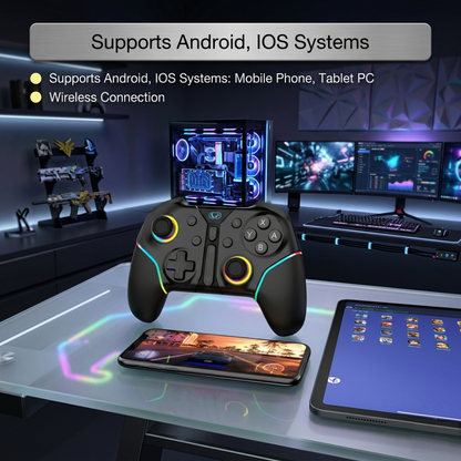 Wireless RGB Gaming Controller Compatible for Switch, PC & Mobile