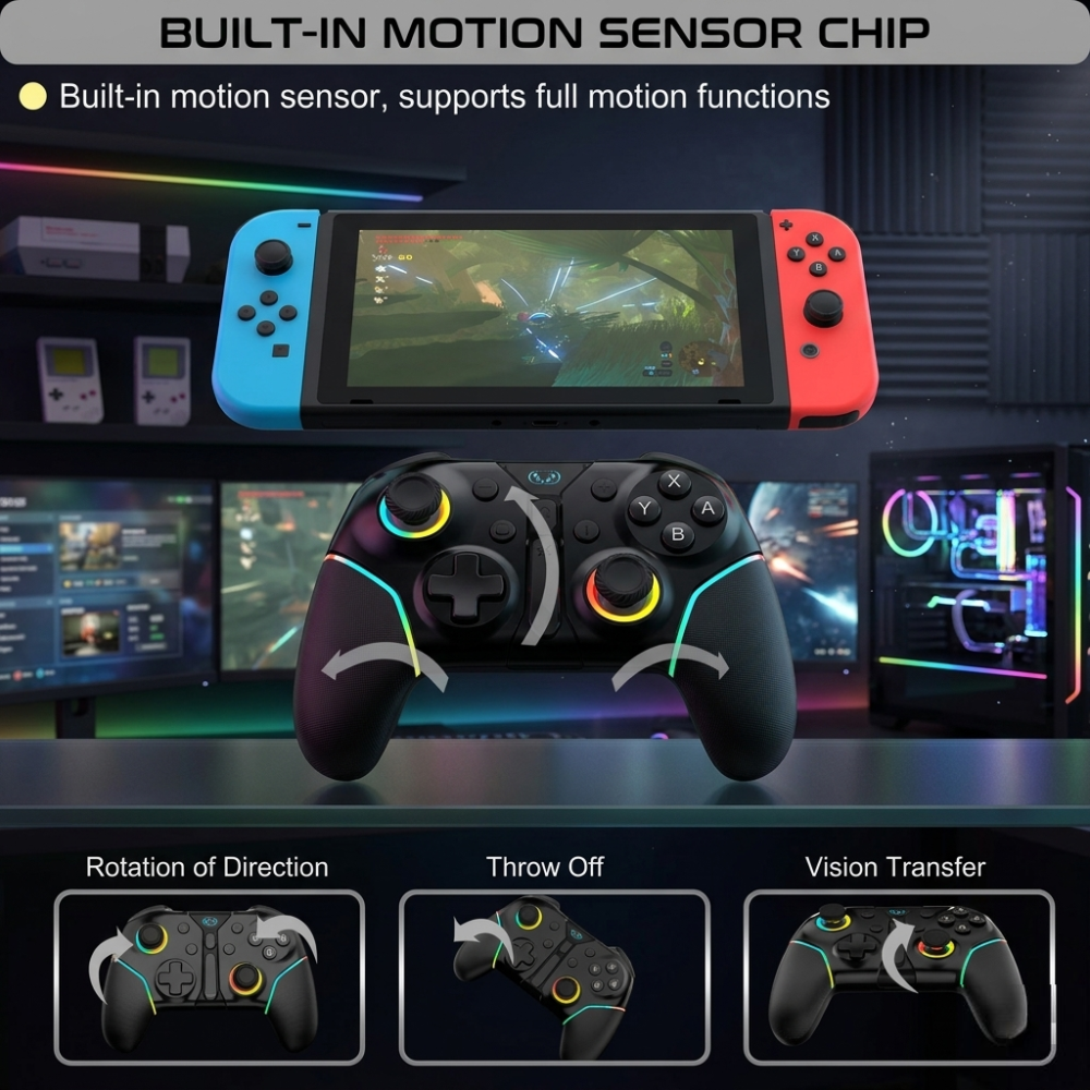 Wireless RGB Gaming Controller Compatible for Switch, PC & Mobile