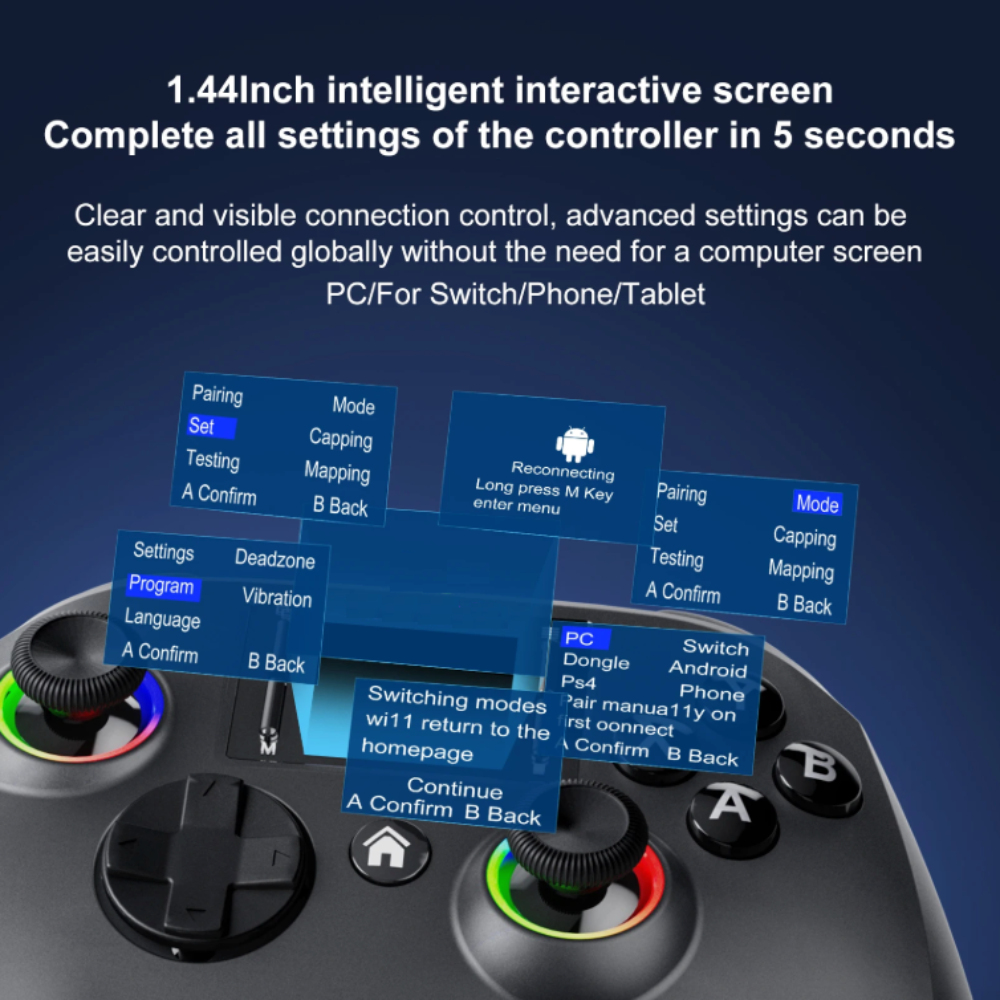 1.44" Screen Wireless Gaming Controller with RGB Lights