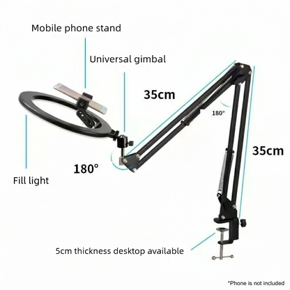 Heavy-Duty Metal Overhead Phone Stand with A 10" Fill Ring Light