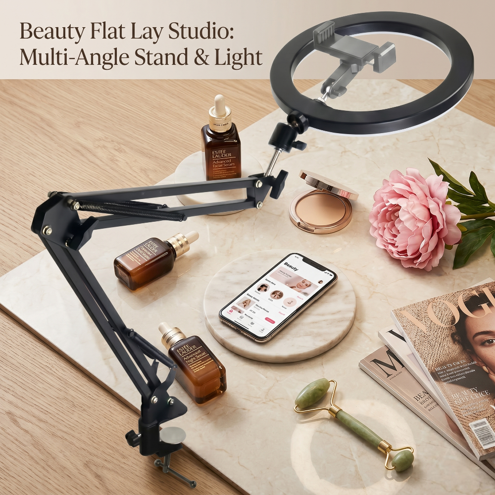 Heavy-Duty Metal Overhead Phone Stand with A 10" Fill Ring Light