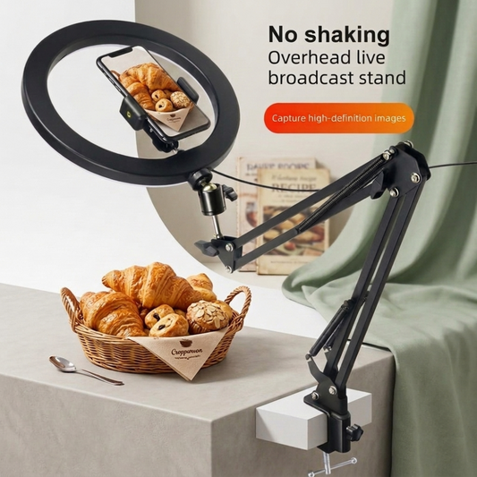 Heavy-Duty Metal Overhead Phone Stand with A 10" Fill Ring Light