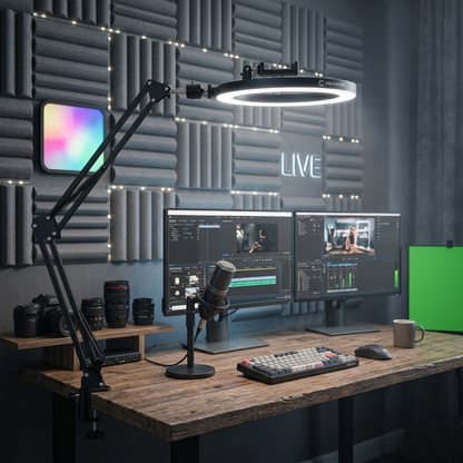 Heavy-Duty Metal Overhead Phone Stand with A 10" Fill Ring Light
