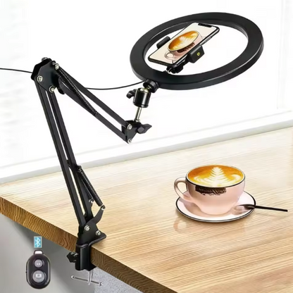 Heavy-Duty Metal Overhead Phone Stand with A 10" Fill Ring Light