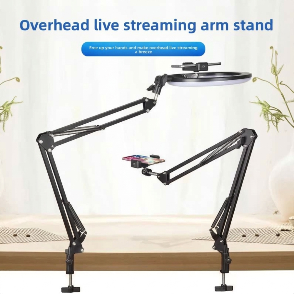 Heavy-Duty Metal Overhead Phone Stand with A 10" Fill Ring Light