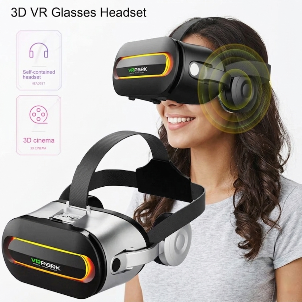 Immersive 3D VR Headset with Built-in Bluetooth Headphones