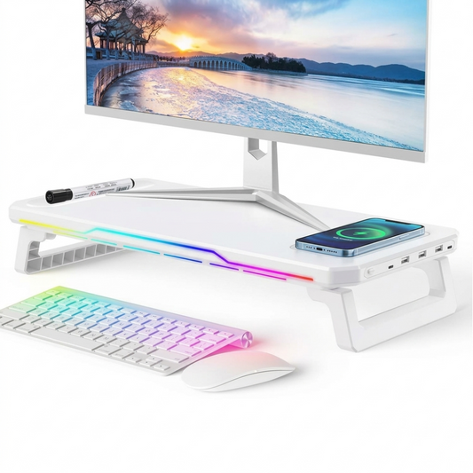 RGB Illuminated Monitor Riser with Wireless Charging Hub