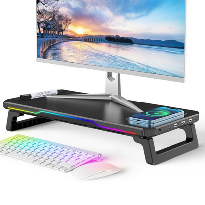 RGB Illuminated Monitor Riser with Wireless Charging Hub