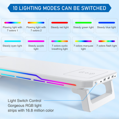 RGB Illuminated Monitor Riser with Wireless Charging Hub