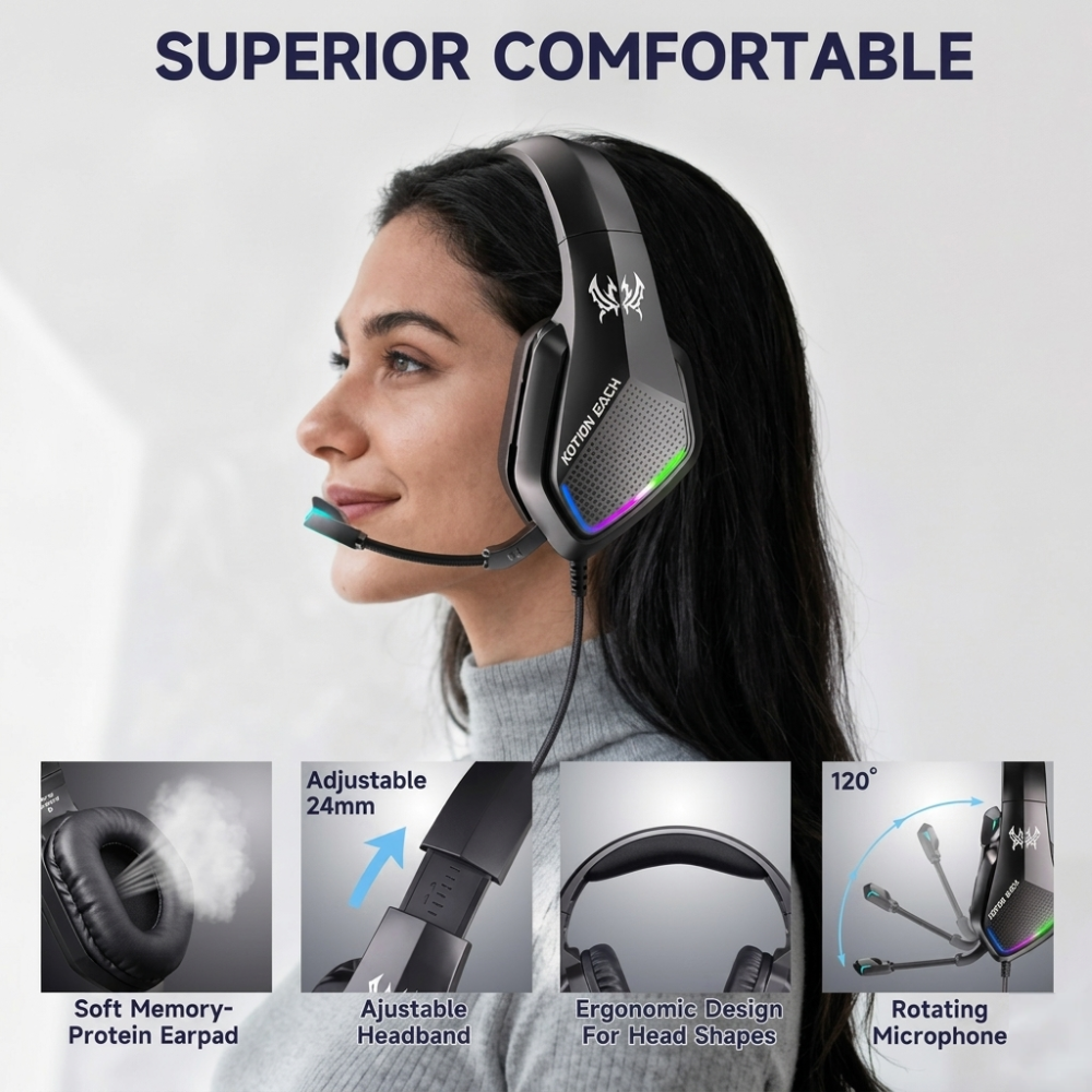 Immersive Wired Gaming Headset with LED Glow