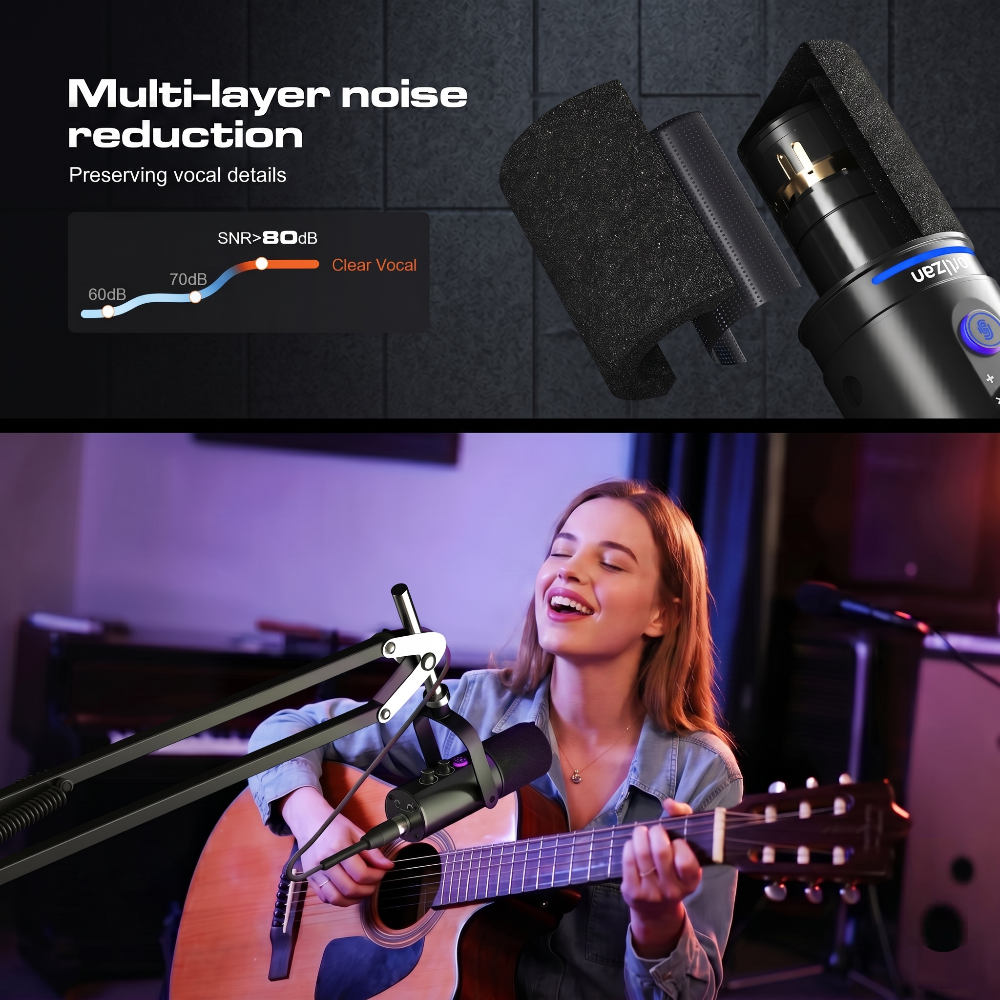 Dual XLR/USB Gaming Podcast Microphone with Boom Arm