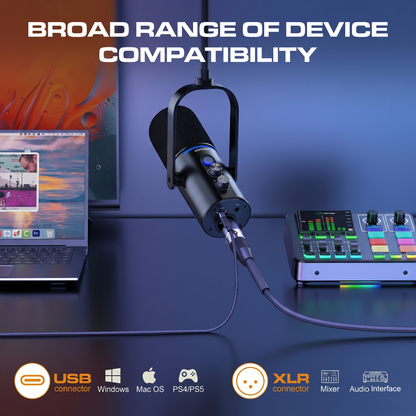 Dual XLR/USB Gaming Podcast Microphone with Boom Arm