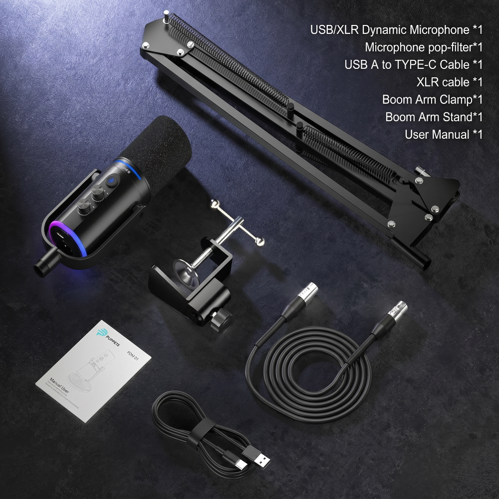Dual XLR/USB Gaming Podcast Microphone with Boom Arm
