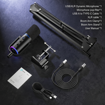 Dual XLR/USB Gaming Podcast Microphone with Boom Arm