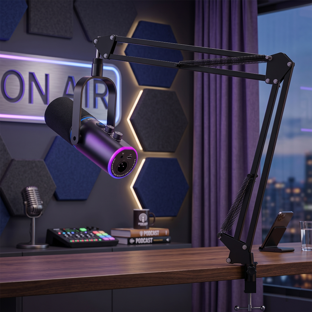 Dual XLR/USB Gaming Podcast Microphone with Boom Arm