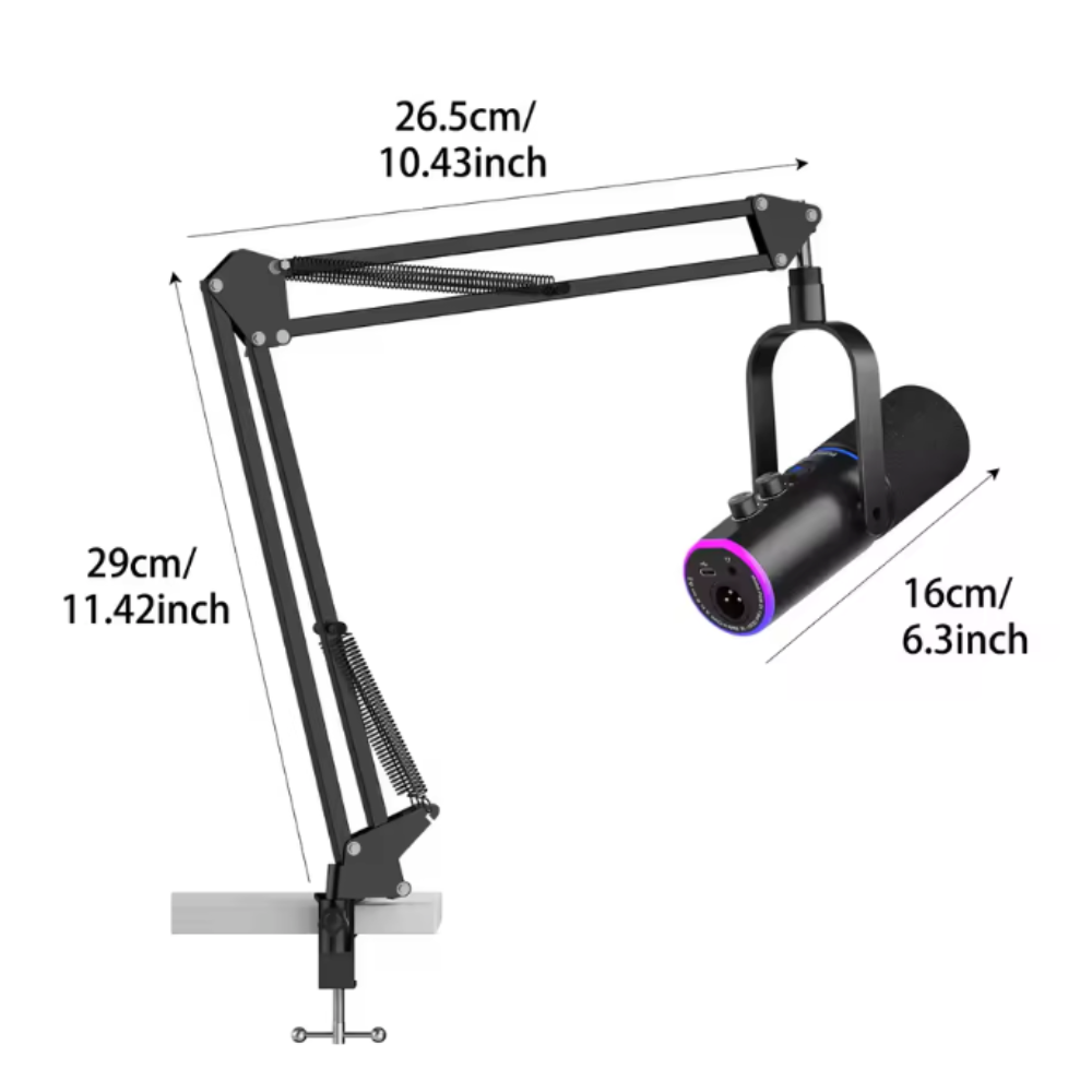 Dual XLR/USB Gaming Podcast Microphone with Boom Arm
