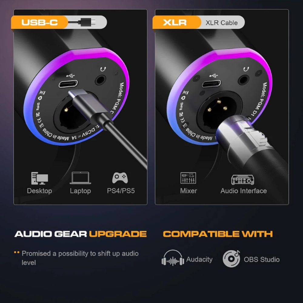 Dual XLR/USB Gaming Podcast Microphone with Boom Arm