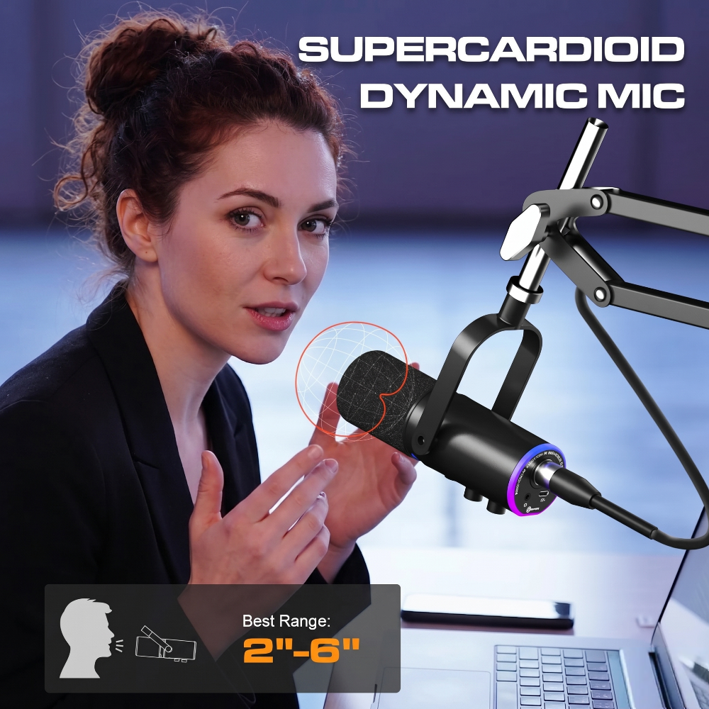 Dual XLR/USB Gaming Podcast Microphone with Boom Arm