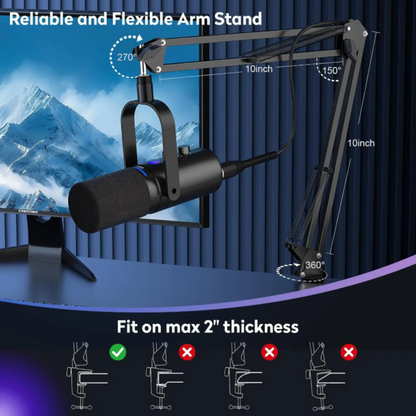 Dual XLR/USB Gaming Podcast Microphone with Boom Arm