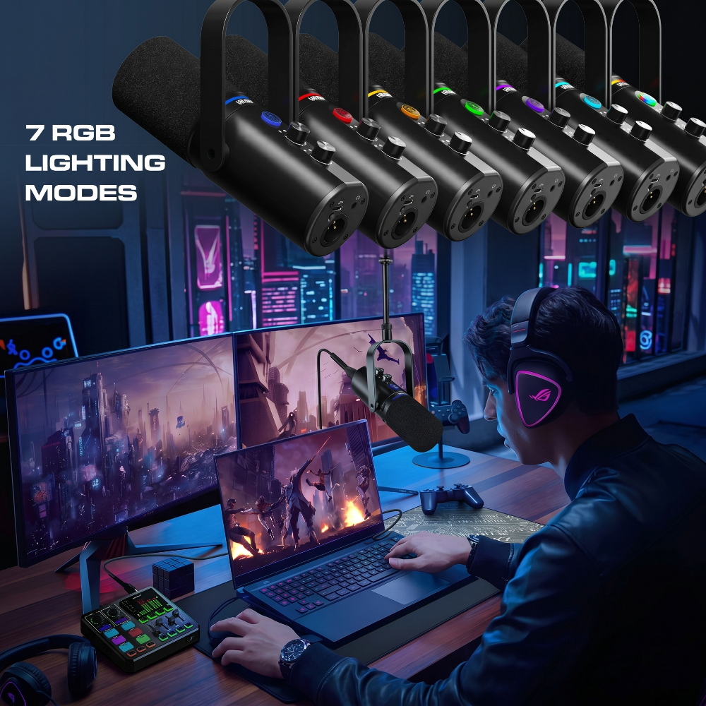 Dual XLR/USB Gaming Podcast Microphone with Boom Arm