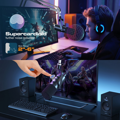 Dual XLR/USB Gaming Podcast Microphone with Boom Arm