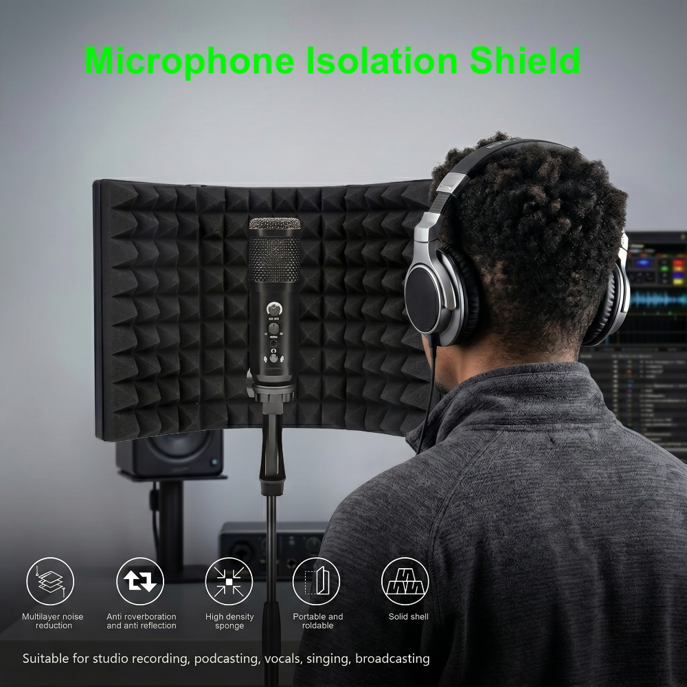 Compact 3-Panel Microphone Isolation Shield