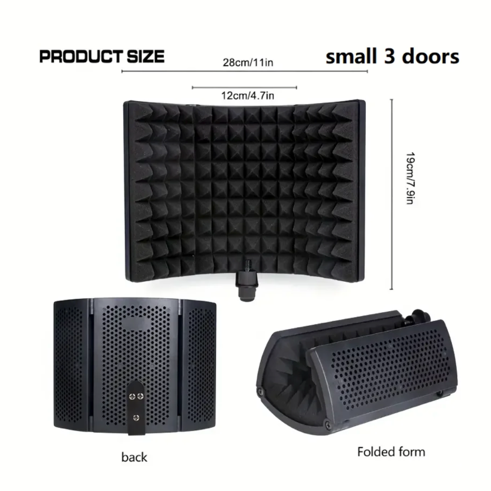 Compact 3-Panel Microphone Isolation Shield