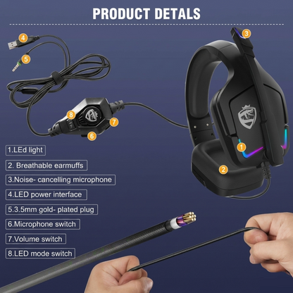 RGB Wired Gaming Headset with Surround Sound