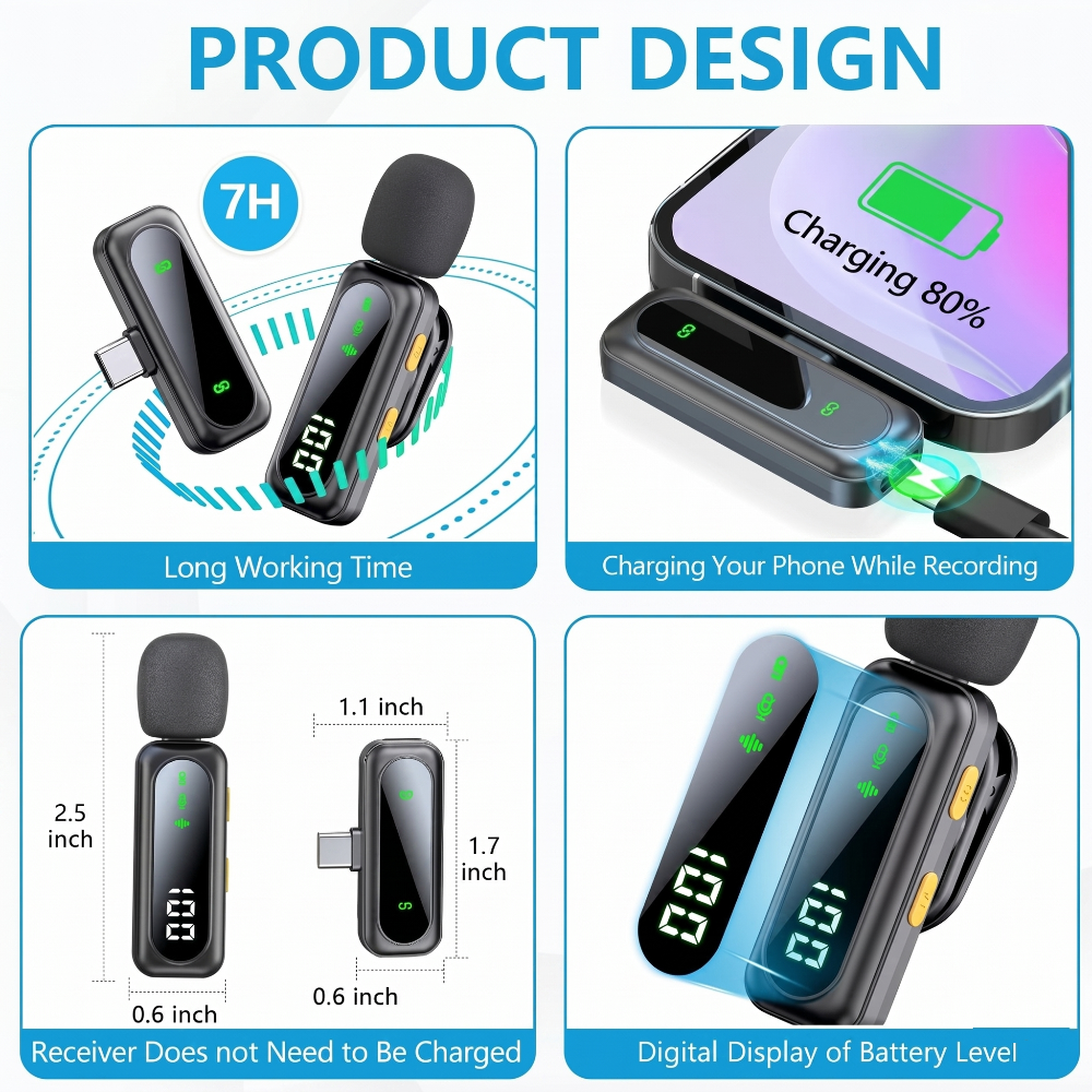 Professional Type C Plug-and-Play Wireless Lavalier Microphone