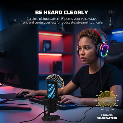 Premium USB Condenser Microphone with RGB Lighting and Noise Cancellation