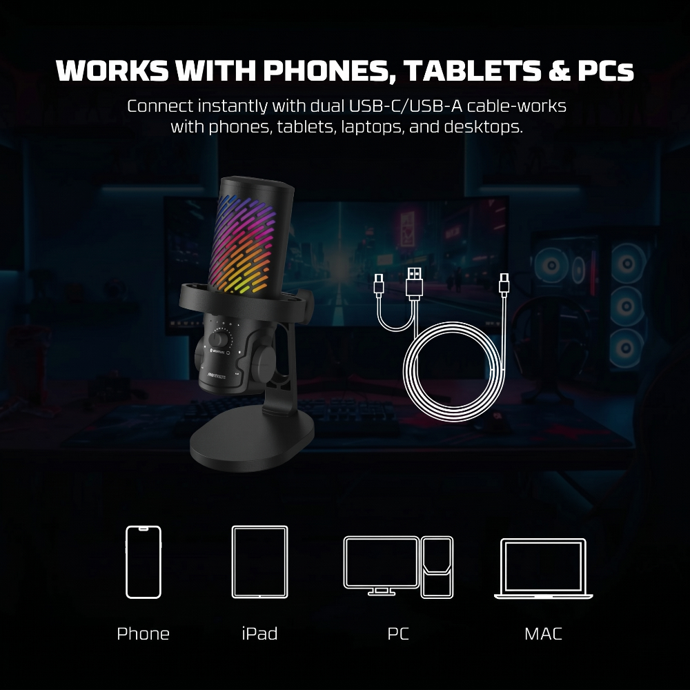 Premium USB Condenser Microphone with RGB Lighting and Noise Cancellation